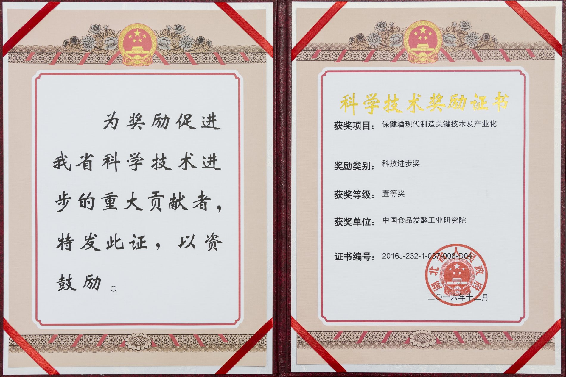 Hubei Province science and technology progress first prize